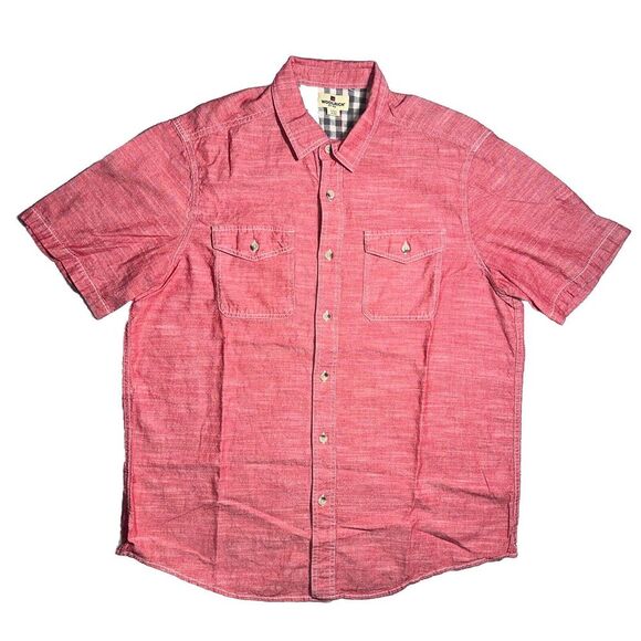 Woolrich Button Up‎ Shirt Men's Size XL Red Short Sleeve Chambray Cotton - Picture 1 of 6